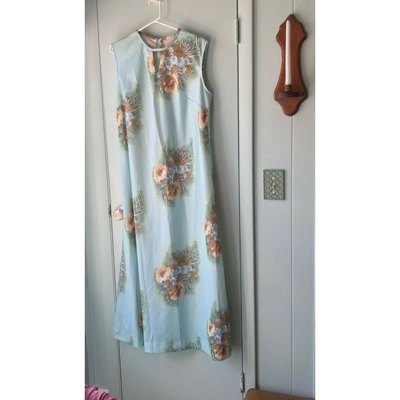 Vintage long maxi dress tropical floral fabric polyester 2 piece with jacket - Picture 6 of 9